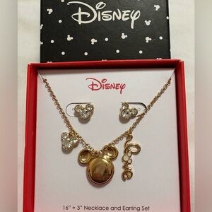 Disney Necklace and Earrings set with Mickey chain pendant can put photo.